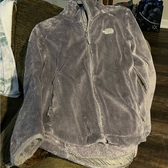 gray fuzzy north face zip up - Picture 1 of 1